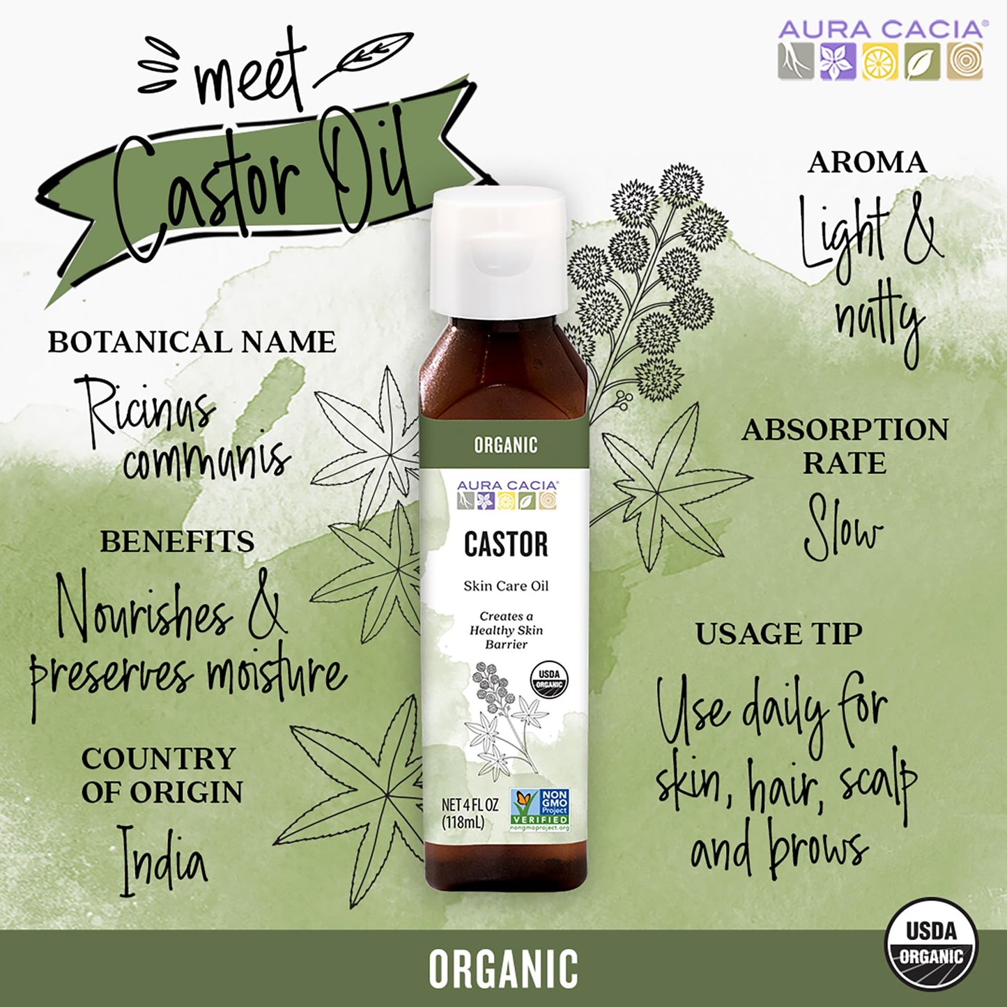 2 Packs of Aura Cacia Skin Care Oil - Organic Castor Oil - 4 Fl Oz Beauty & Personal Care Aura Cacia