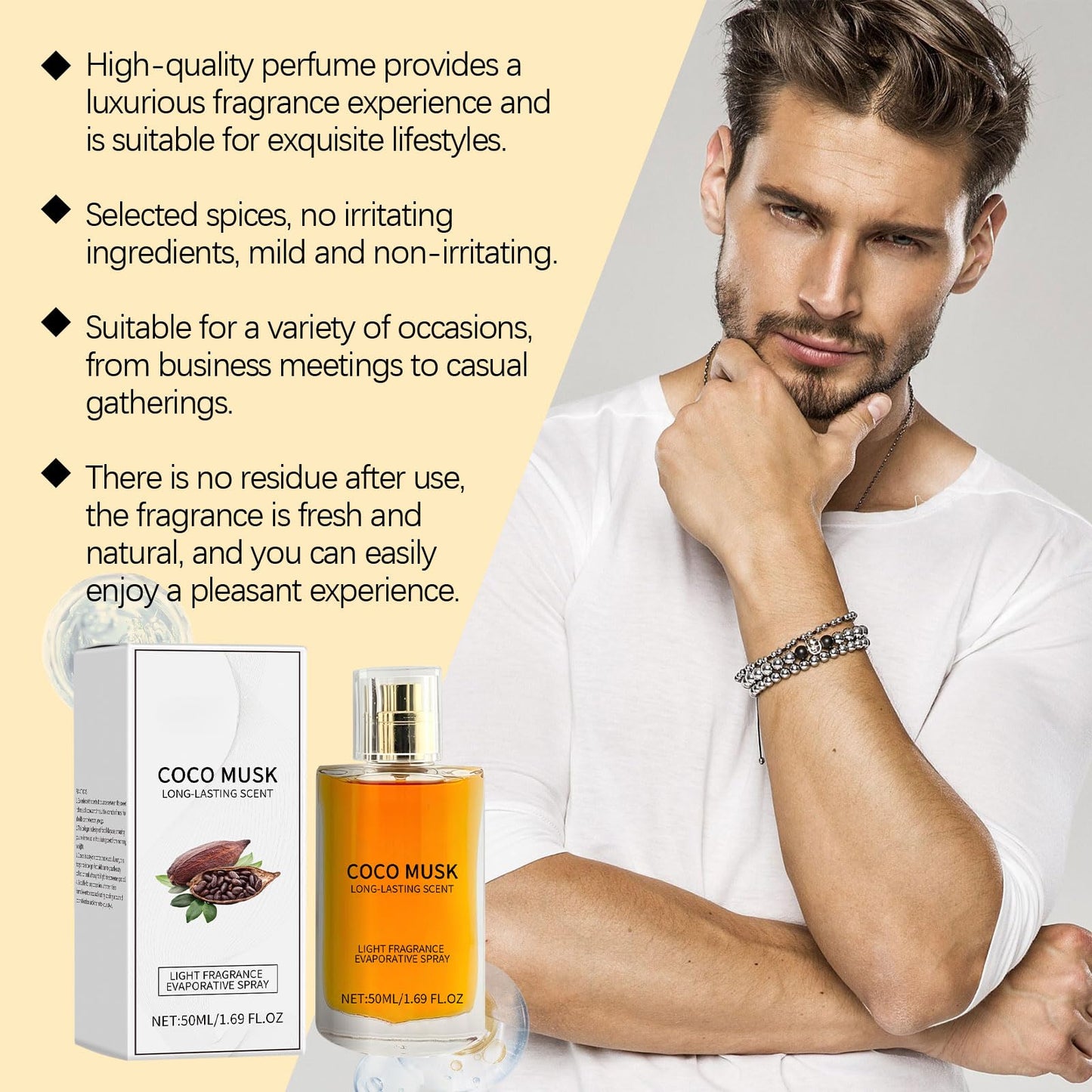 GAOSHUOC Men's Coco Musk Perfume, Warm Scent with Natural Cocoa, Sandalwood & Vanilla, Long Lasting Pheromone Perfume for Work, Parties & Dates Beauty & Personal Care GAOSHUOC