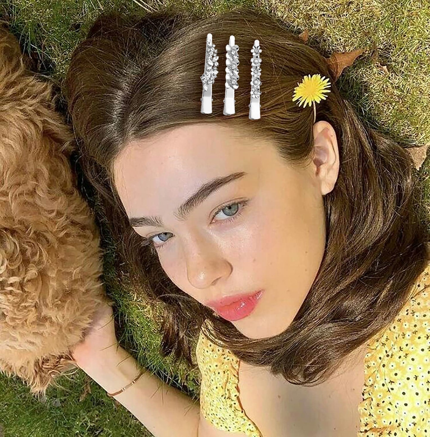 Rhinestone Alligator Hair Clips Duckbill Hairpins Flower Hair Barrettes for Women Hair Styling Tools Hair Accessories 4PCS (Silver) Beauty & Personal Care Urwomin