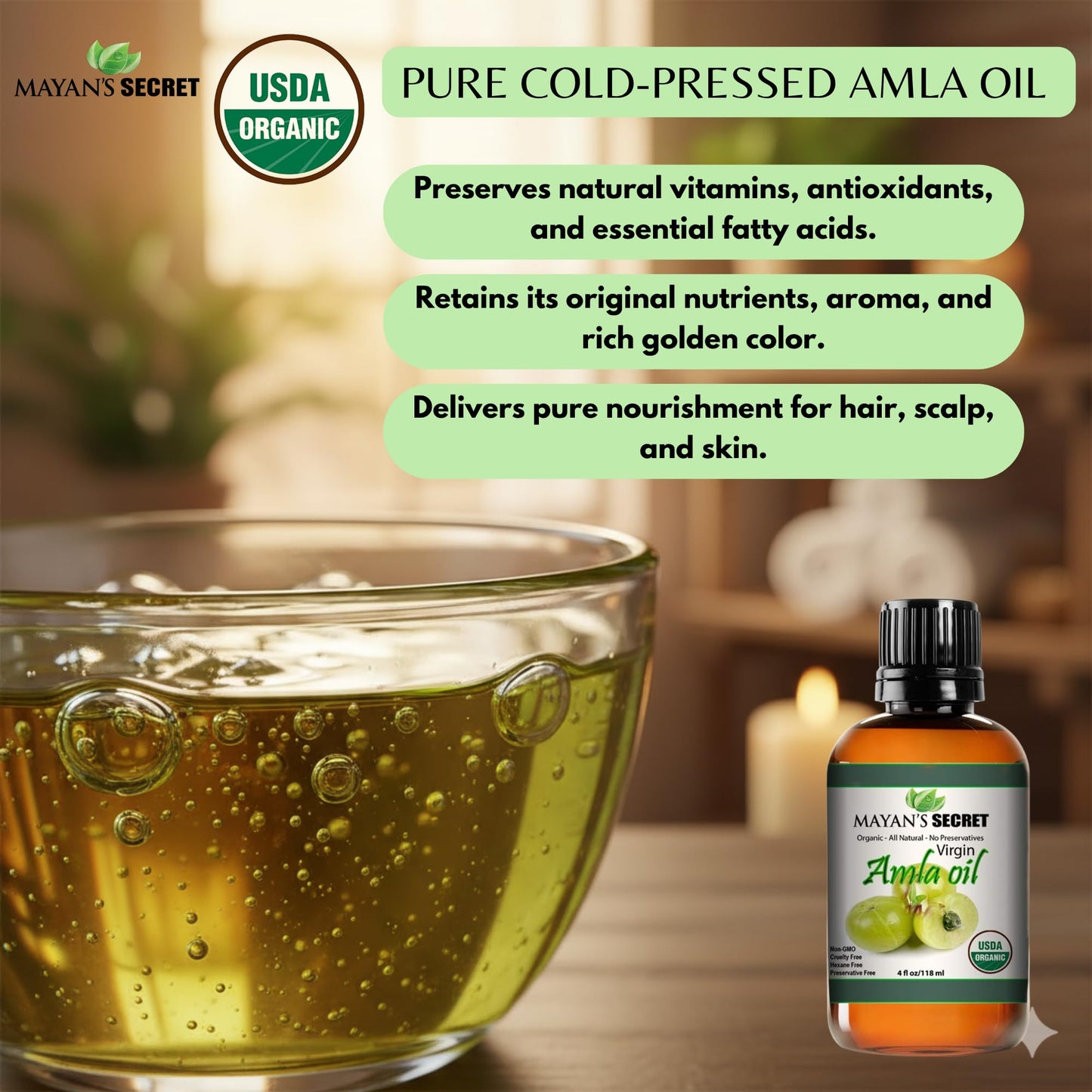 Mayan's Secret - 4oz Pure Amla Oil for Hair Growth Cold Pressed Virgin Organic USDA Certified Beauty & Personal Care Mayan's Secret