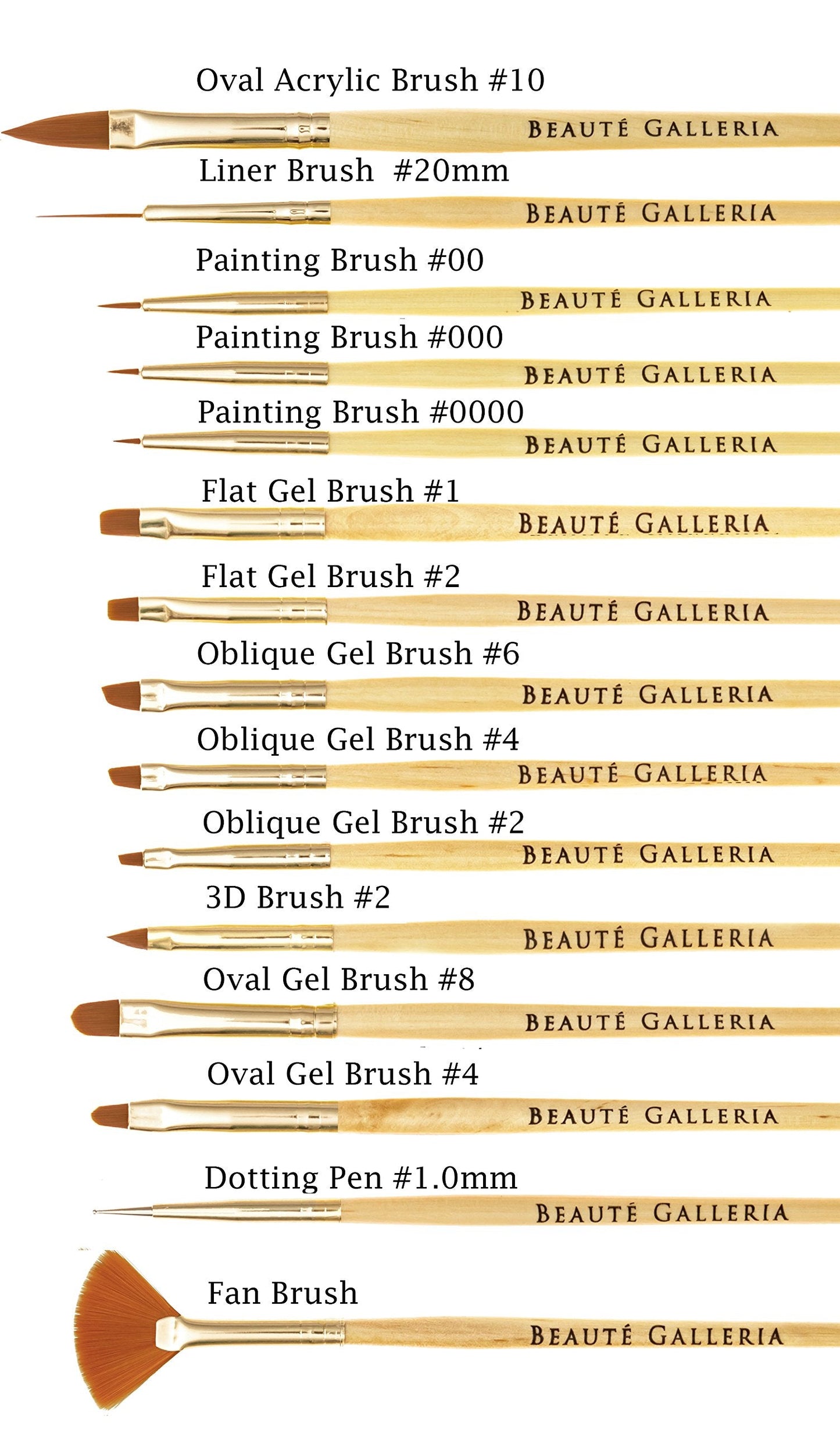 Beaute Galleria 15 Pieces Nail Art Brush Set for Detailing, Striping, Blending, One-Stroke Nail Art with Gel Brushes, Painting Brushes, 3D Brush Beauty & Personal Care BEAUTÉ GALLERIA