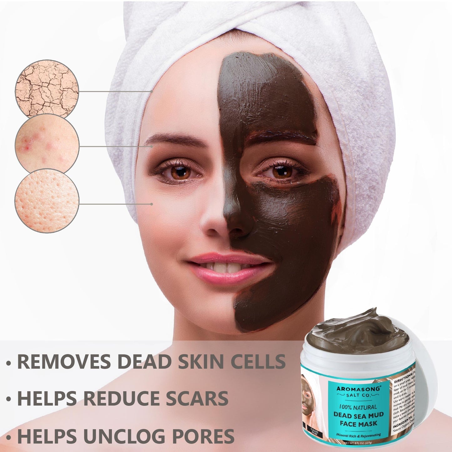 Aromasong 100% Pure Dead Sea Mud Mask - 5 Minute Mask - No Ingredients Added - for Face & Skincare - Blackhead Remover - Anti-aging - Pore Minimizer Beauty & Personal Care Aromasong