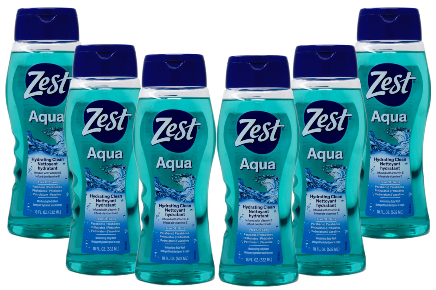 Zest Hydrating Body Wash - Aqua - Moisturizing Body Wash for Men and Women - Bath Soap with Vitamin E - Gentle Paraben Free Formula - 6 pc Beauty & Personal Care Zest