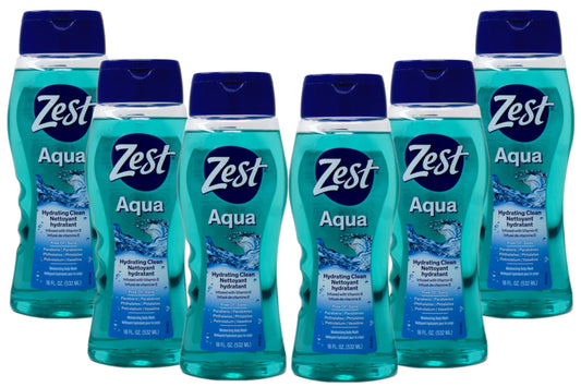 Zest Hydrating Body Wash - Aqua - Moisturizing Body Wash for Men and Women - Bath Soap with Vitamin E - Gentle Paraben Free Formula - 6 pc Beauty & Personal Care Zest