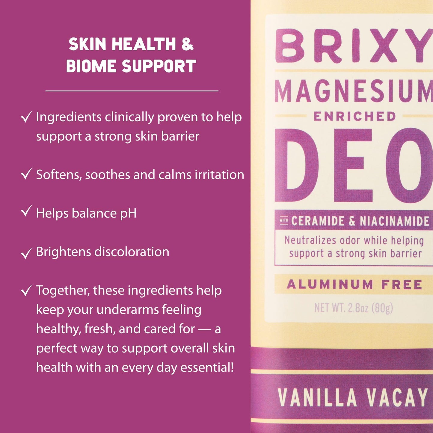 BRIXY Magnesium Deodorant, Ceramide & Niacinamide, Aluminum Free, Baking Soda Free, Plastic Free Packaging, Vegan and Certified Cruelty Free, Patent Beauty and Personal Care BRIXY