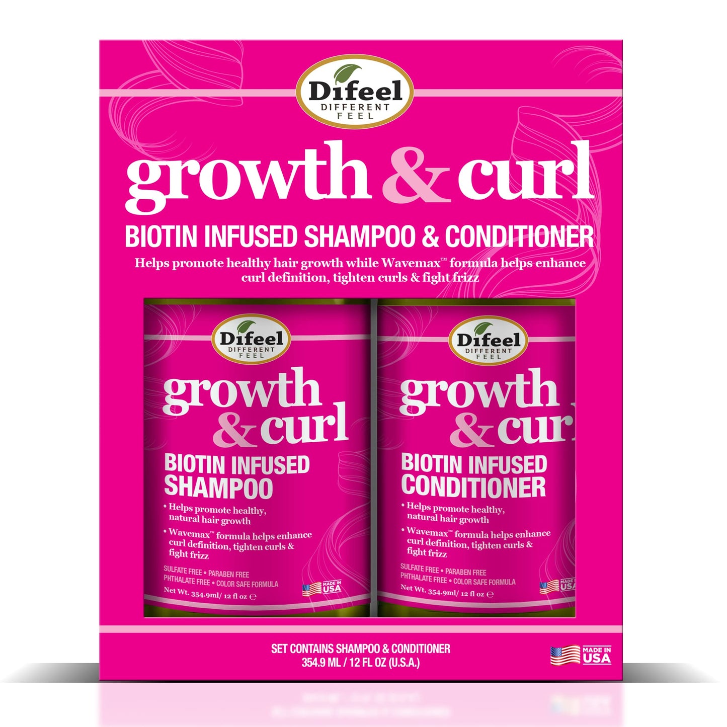 Difeel Biotin Shampoo & Conditioner 24oz Gift Set -Hair Growth & Curl Defining and for Curly - Paraben , Sulfate Free, Phthalate - Unisex Beauty & Personal Care Difeel
