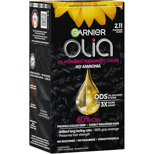 Garnier Olia Hair Color, Ammonia-Free Permanent Hair Dye, Oil-Powered Formula for 100% Gray Coverage and 3x Shinier Hair, Vegan & Cruelty Free, 2.11 Beauty & Personal Care Garnier