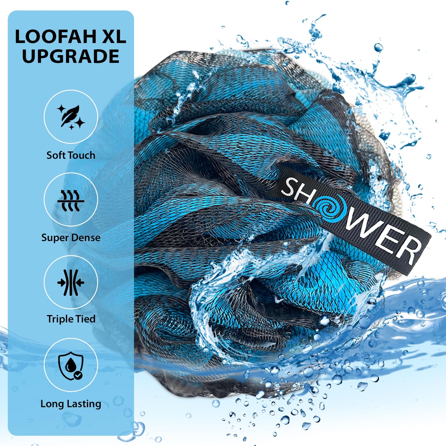 SHOWER BOUQUET Loofah-Charcoal Bath-Sponge XL-Color-4-Pack // Extra Large 75g Soft Mesh Black Luffa Loofa Loufa Puff Set/Exfoliating Body Scrubber Beauty & Personal Care Shower Bouquet