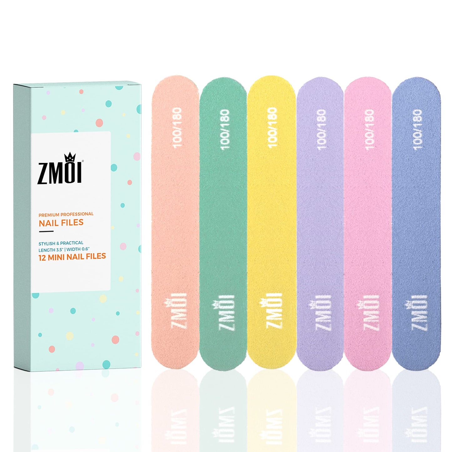 ZMOI Professional Mini Nail File - 12 Stylish - Practical Fingernail File Pack for Natural and Acrylic Nails 100/180 Emery Boards (Macaroon Color) Beauty & Personal Care ZMOI