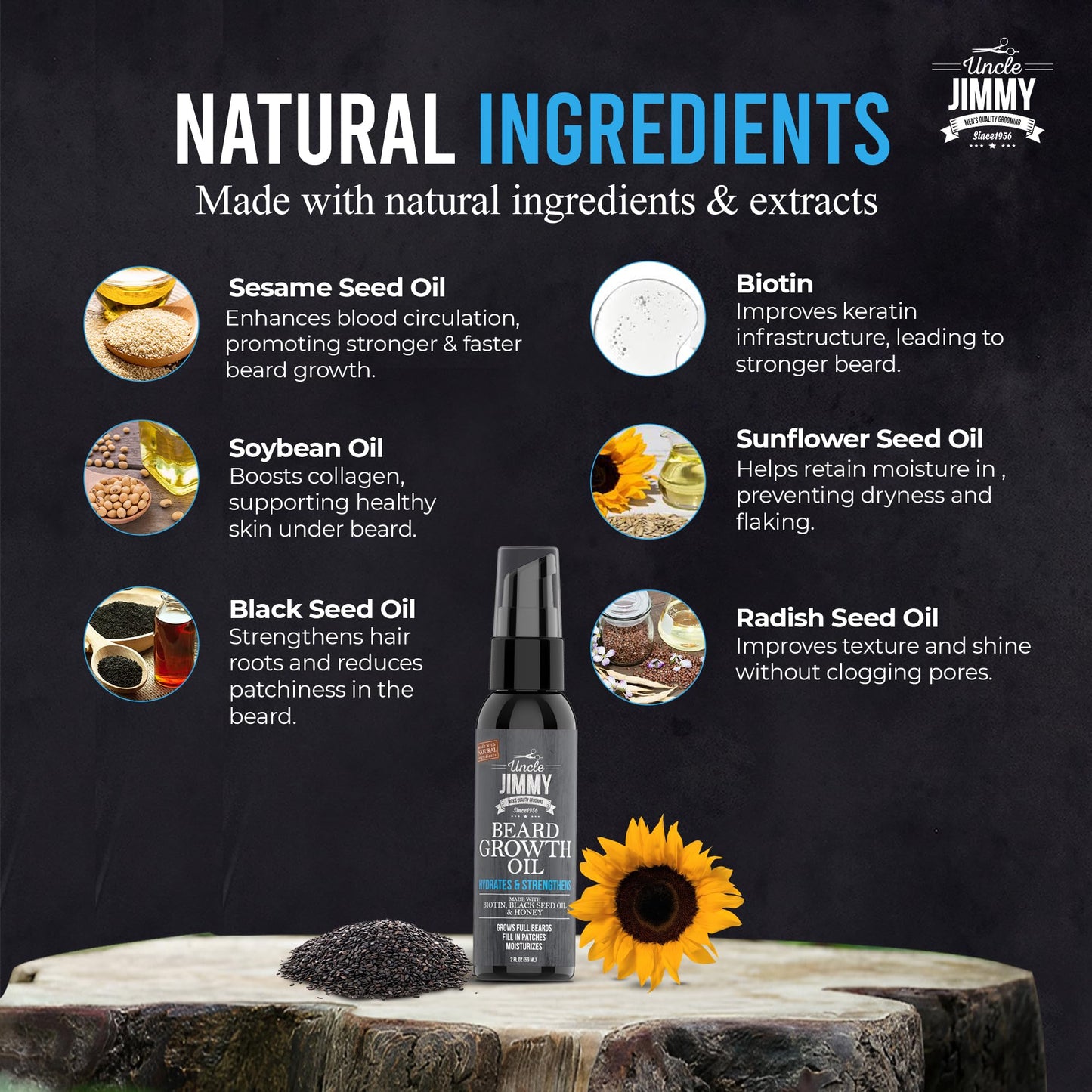 Uncle Jimmy Beard Growth Oil with Biotin | Natural Beard Care for Thicker, Fuller Healthier Beard | Men's Facial Hair Treatment for Grooming | Beauty & Personal Care Uncle Jimmy