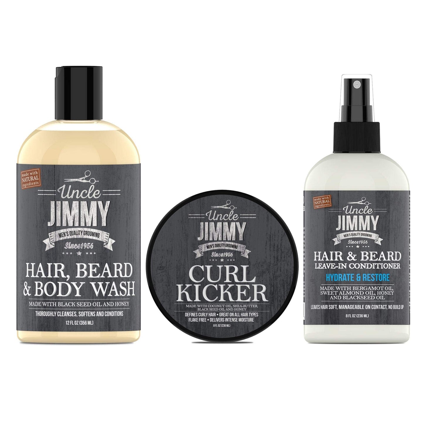 Uncle Jimmy Clean, Condition & Style Regimen for Fine & Medium Hair - 3-Step Hair Care System with Shampoo, Conditioner & Styling Cream - Lightweight Beauty & Personal Care Uncle Jimmy