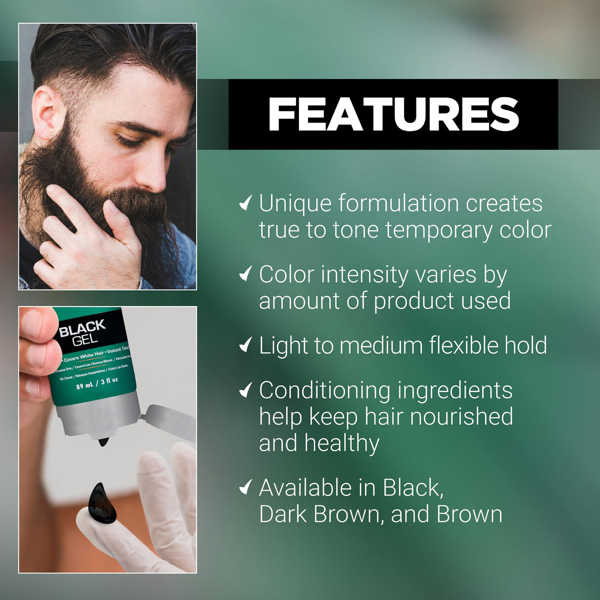 Clubman Pinaud Black Styling Gel - Grey-Free Hair Gel for Men, Instant Touch-Up White Hair Coverage & Flexible Hold, Unscented, 3 fl oz Beauty & Personal Care Clubman