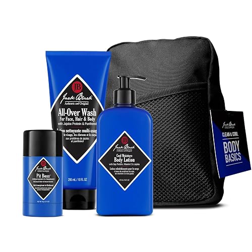 Jack Black All-Over Clean & Cool Body Basics Body Collection Set for Men - Multi-Purpose Mens Body Wash, Pit Boss Men's Deodorant, Body Lotion Beauty & Personal Care Jack Black