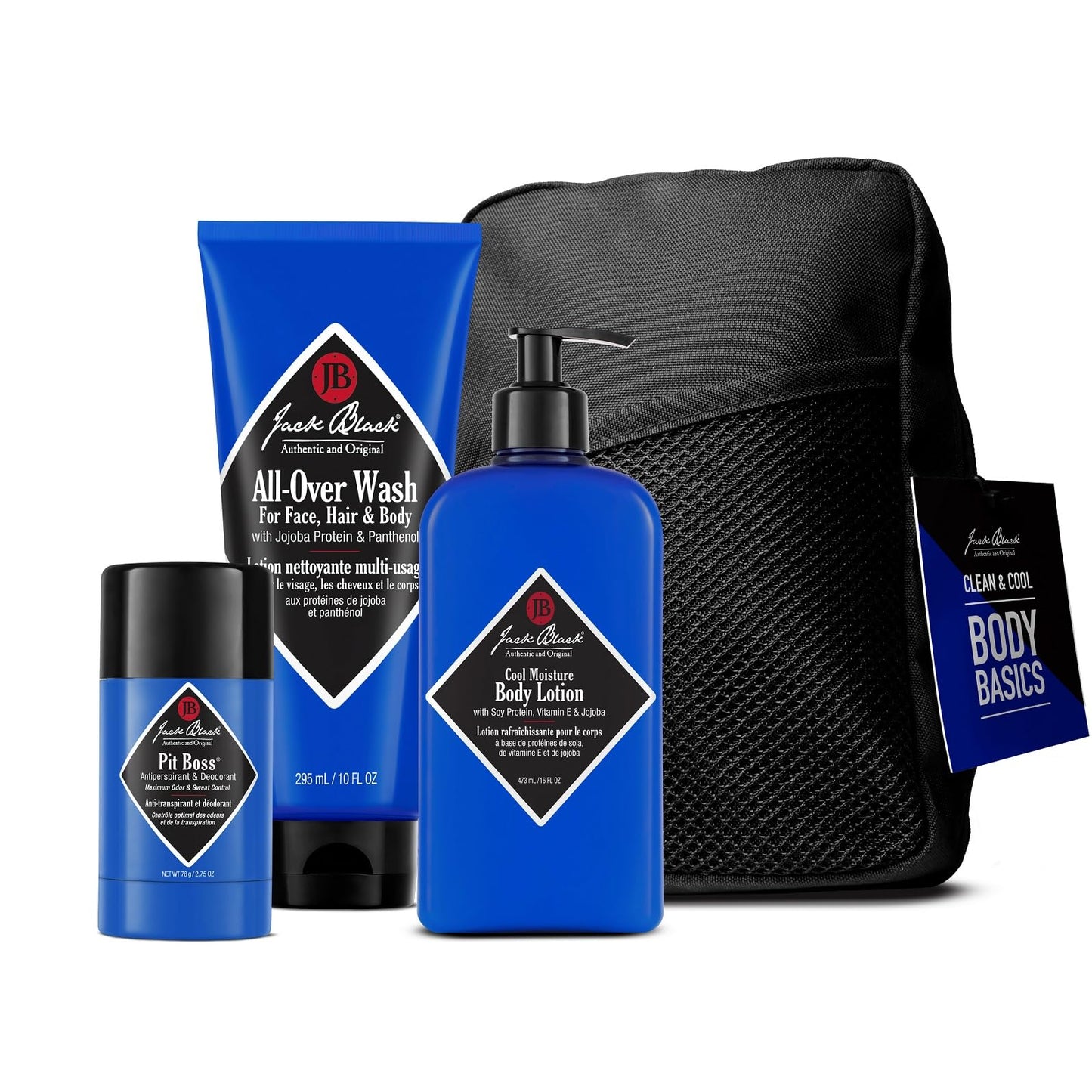 Jack Black All-Over Clean & Cool Body Basics Body Collection Set for Men - Multi-Purpose Mens Body Wash, Pit Boss Men's Deodorant, Body Lotion Beauty & Personal Care Jack Black