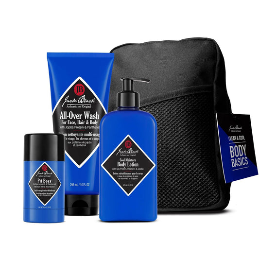 Jack Black All-Over Clean & Cool Body Basics Body Collection Set for Men - Multi-Purpose Mens Body Wash, Pit Boss Men's Deodorant, Body Lotion Beauty & Personal Care Jack Black