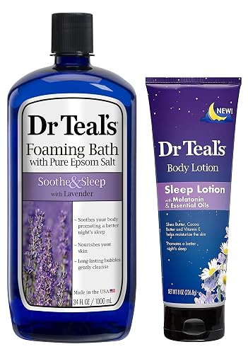 Dr Teal's Foaming Bath & Body Lotion Gift Set (2 Pack, 42oz Total) - 34oz Soothe & Sleep Lavender Foaming Bath & 8oz Nighttime Therapy Melatonin Body Beauty & Personal Care Dr Teal's