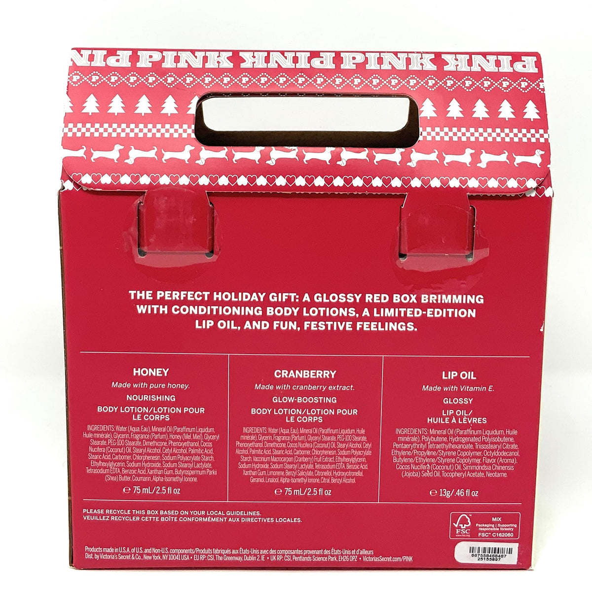 Victoria's Secret PINK Winter Bliss Nourishing Honey & Glow-Boosting Cranberry Lotion, Lip Oil Gift Set 3pc