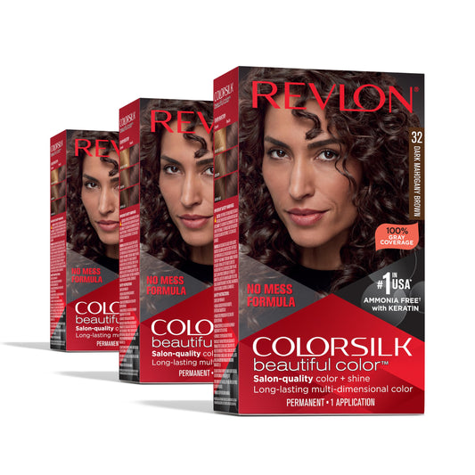 Revlon Colorsilk Beautiful Color Permanent Hair Color, (OLD VERSION) 32 Dark Mahogany Brown (Pack of 3) Beauty & Personal Care REVLON