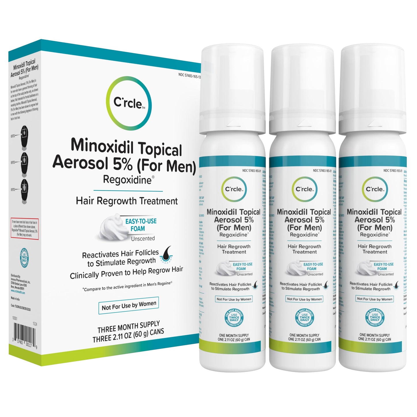 Minoxidil for Men Foam 5% - Unscented 3 Month Supply - Helps Restore Vertex Hair Loss & Thinning - 5% Minoxidil Foam For Men - Extra Strength Supports Beauty and Personal Care C'rcle