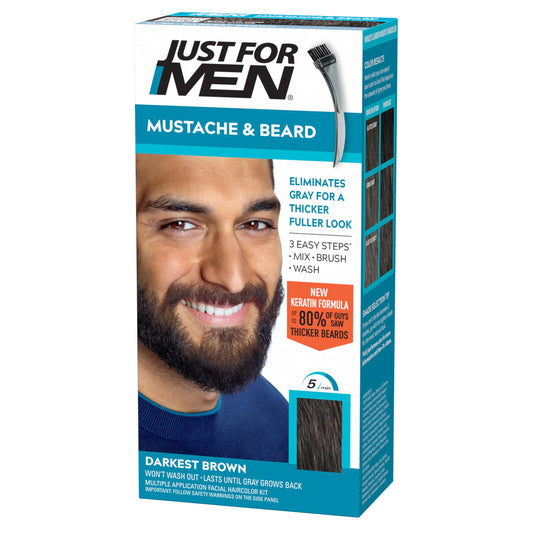 Just For Men Mustache & Beard, Beard Coloring for Gray Hair with Brush Included, With Keratin Biotin Aloe and Coconut Oil for Healthy Facial Hair Beauty & Personal Care Just for Men
