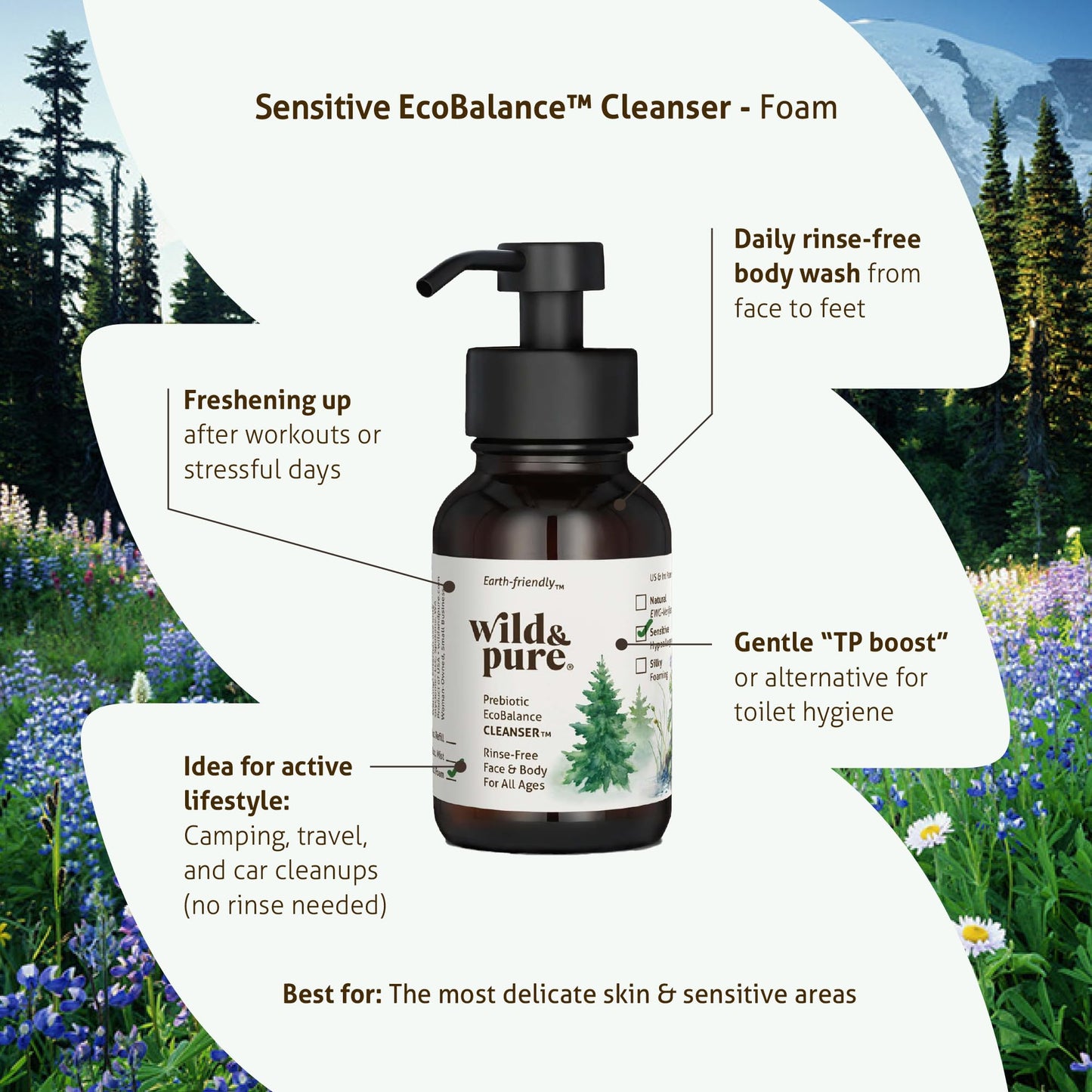 Wild & Pure Sensitive Skin Foaming Body Wash (8oz) | Cleanser, Deodorizer, Moisturizer for Face, Hands, Body & Below the Belt | pH-Balanced Beauty & Personal Care Wild & Pure