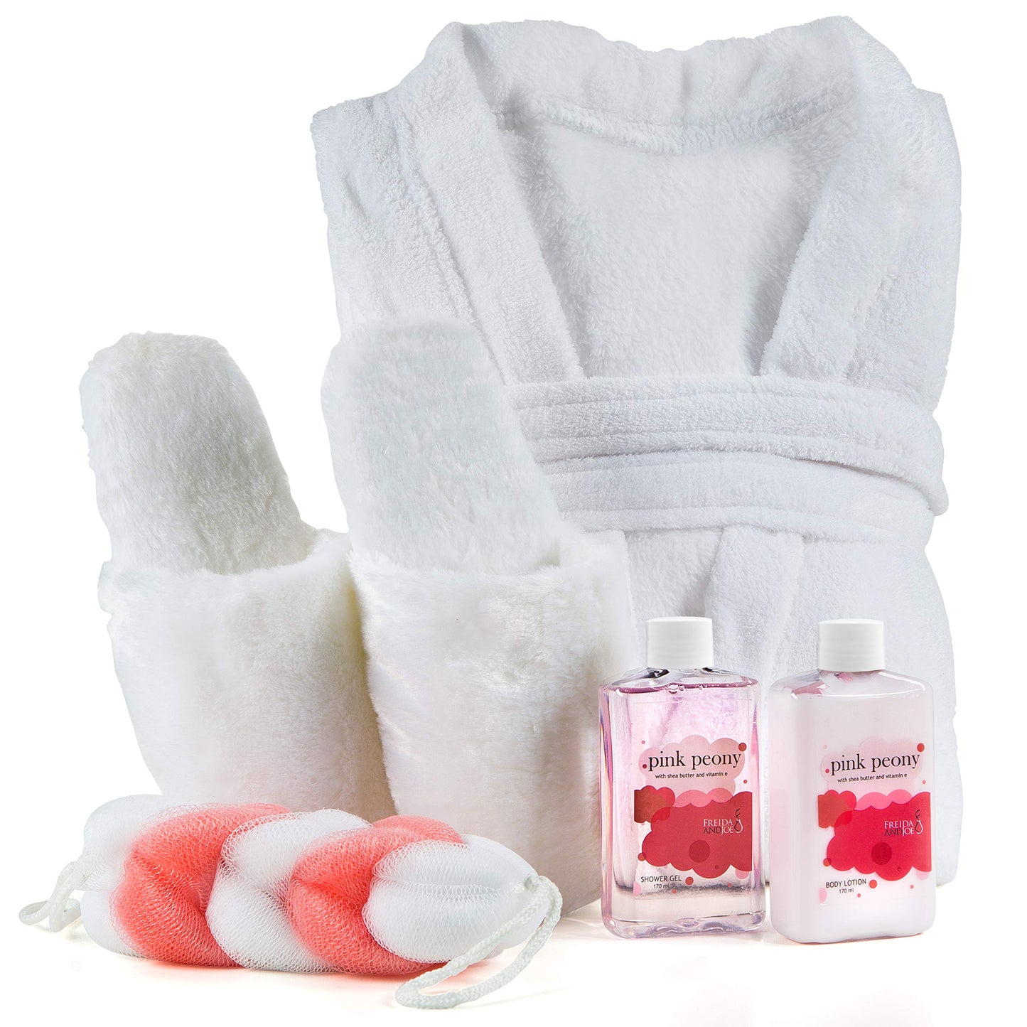Luxury Home Spa Gift Basket with Pink Peony Scent - Indulgent Ultra Soft Bathrobe & Plush Slipper Spa Box for Women - Complete Bath & Body Set Luxury Beauty & Personal Care Freida and Joe
