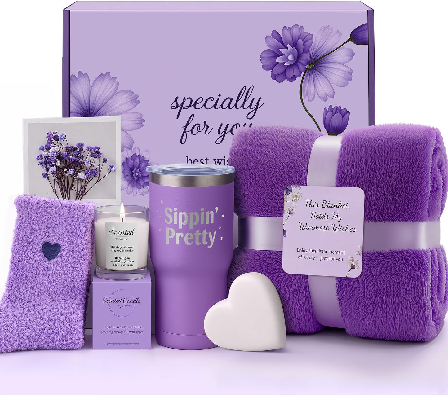 Birthday Gifts for Women Friendship, IZZUBIZ Spa Gift Basket Set with Blanket Candle Tumbler, Self Care Gifts Unique Happy Birthday Idea for Mom, Her Beauty and Personal Care IZZUBIZ