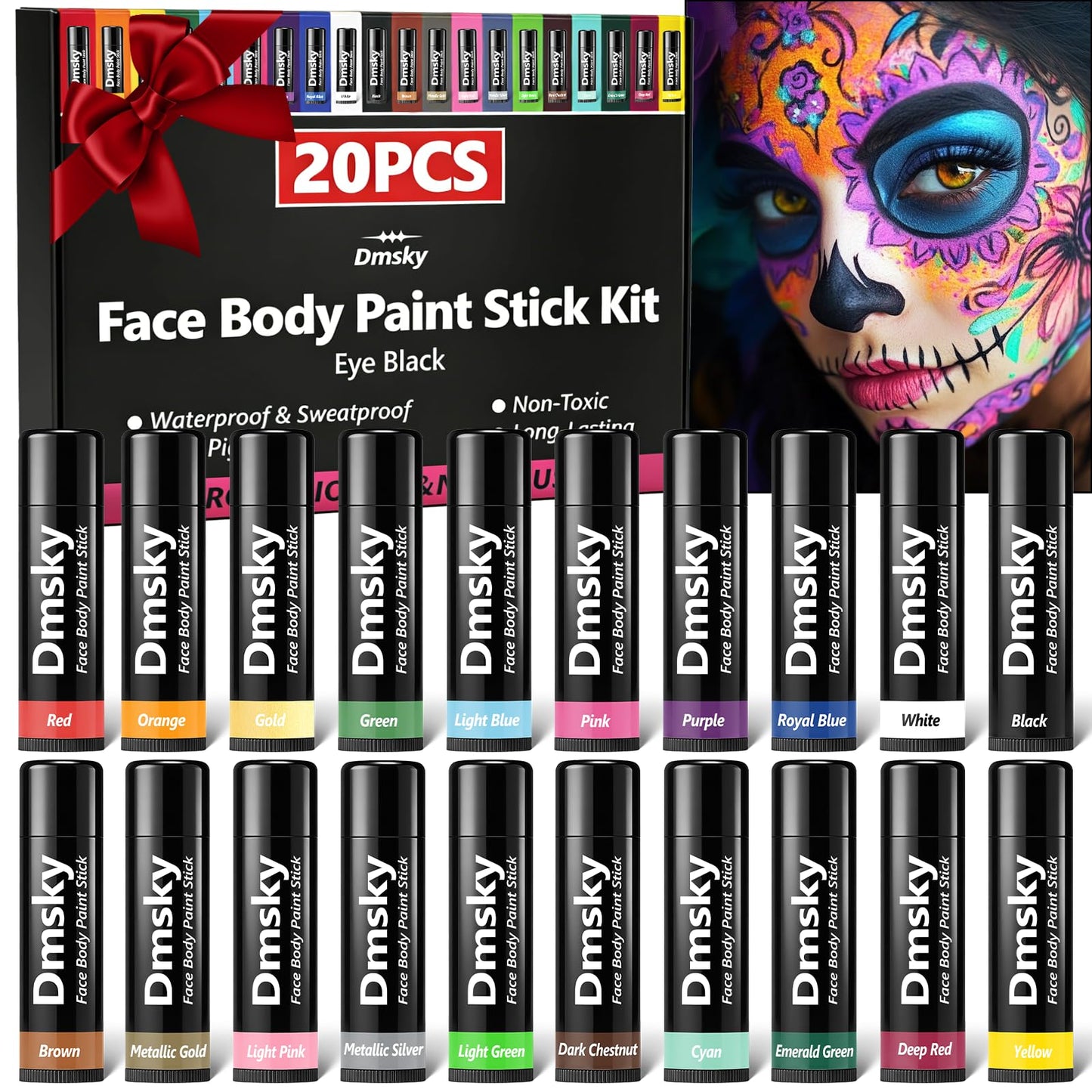 Dmsky 20 Packs Eye Black Sports Stick for Football, Baseball, Softball-Anti-Glare Face Body Paint Stick Kit,Water-Proof Eye Sports Paint Sticks,20 Beauty & Personal Care Dmsky