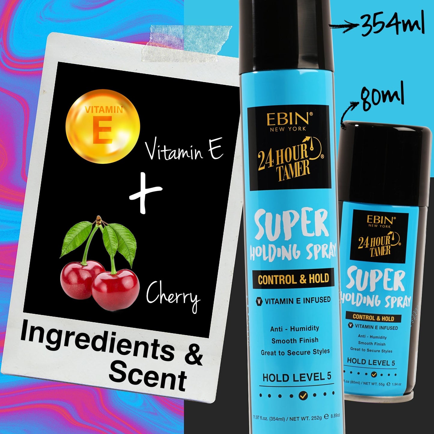 EBIN NEW YORK 24 Hour Tamer Super Holding Spray - Contol & Hold 1.94oz/ 80ml | Tames Frizz & Flyaway, Gives High Shine & Volume, All Day Hold Beauty & Personal Care EBIN NEW YORK