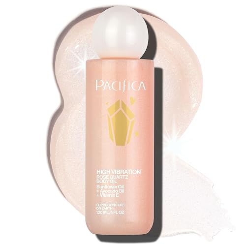 Pacifica Rose Quartz Body Oil - High Vibration Hydrating Body Oil with Natural Plant Oils & Rose Quartz Crystals, Moisturizing & Nourishing, Vegan Beauty & Personal Care Pacifica