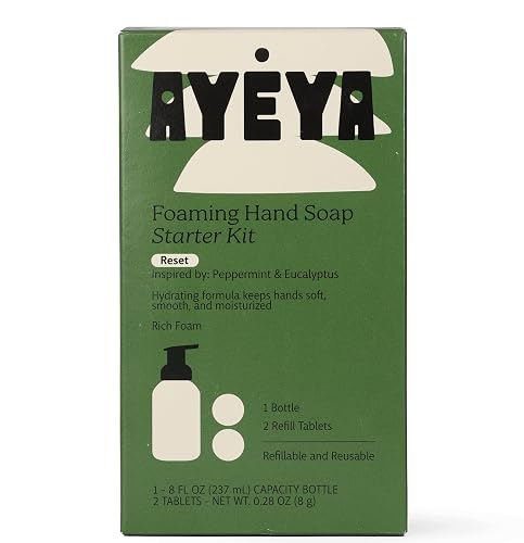 AYÉYA Foaming Hand Soap Starter Kit - Peppermint & Eucalyptus Soap Tablets with Fair Trade Coconut Oil - Refillable Cleanser for Refreshing Daily Care Beauty & Personal Care Ayeya