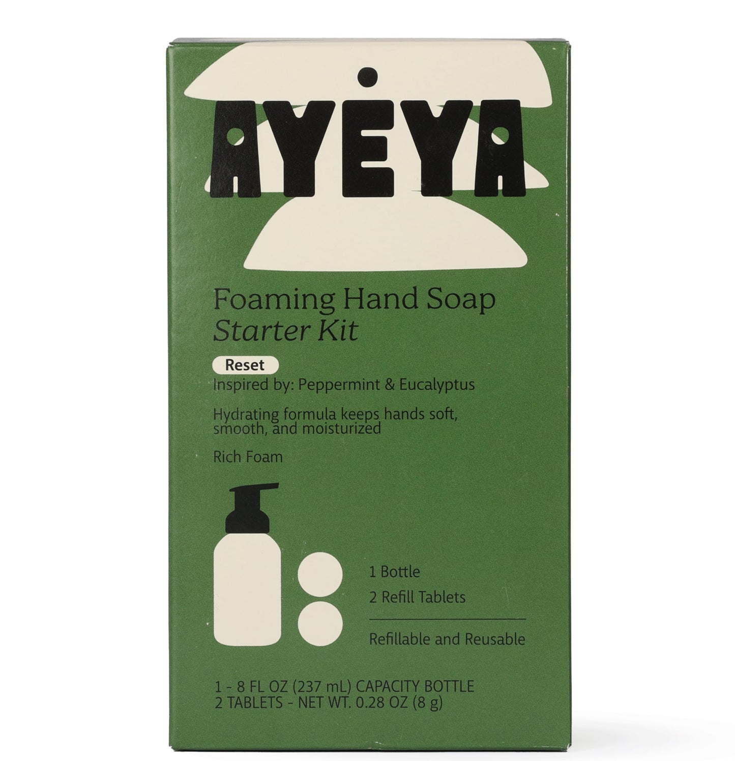 AYÉYA Foaming Hand Soap Starter Kit - Peppermint & Eucalyptus Soap Tablets with Fair Trade Coconut Oil - Refillable Cleanser for Refreshing Daily Care Beauty & Personal Care Ayeya