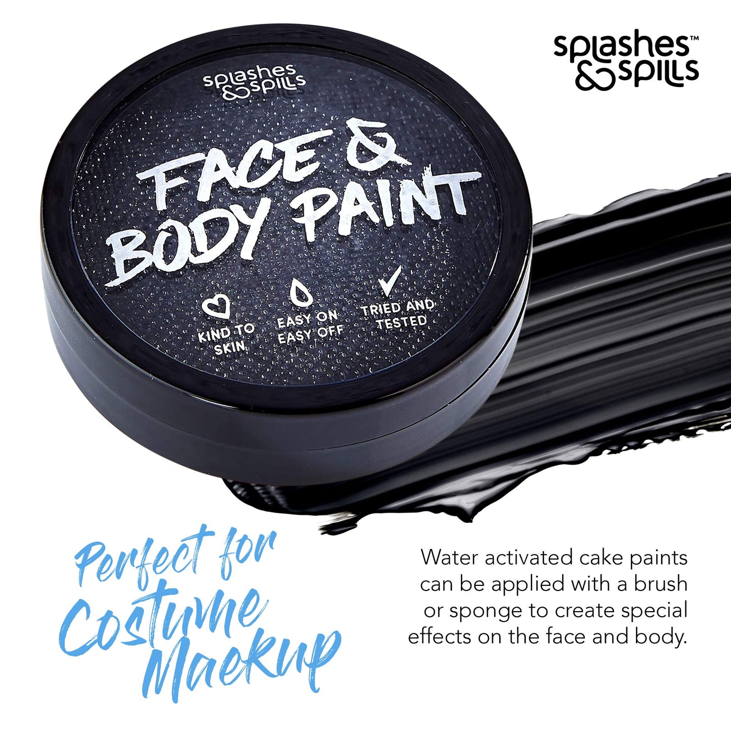 Water Activated SFX Face and Body Paint - Black Face Paint, Special Effects Makeup 18g Cake Tub - Pretend Costume and Dress Up Makeup - Great Beauty & Personal Care splashes & spills