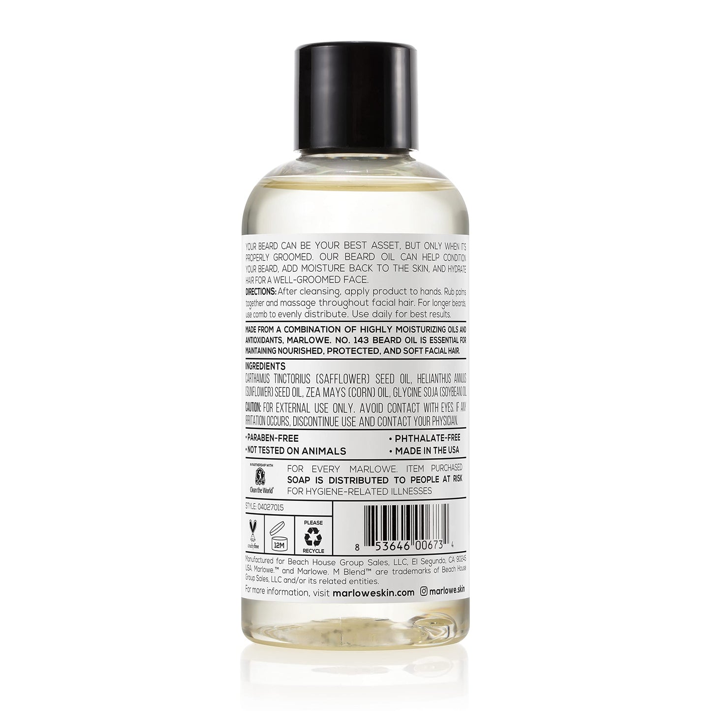 MARLOWE. No. 143 Beard Oil 3 oz, Conditioning Oil for Men, Softer & Fuller Beard Care, 100% Natural Softener with Sunflower & Safflower Oils Beauty & Personal Care MARLOWE.