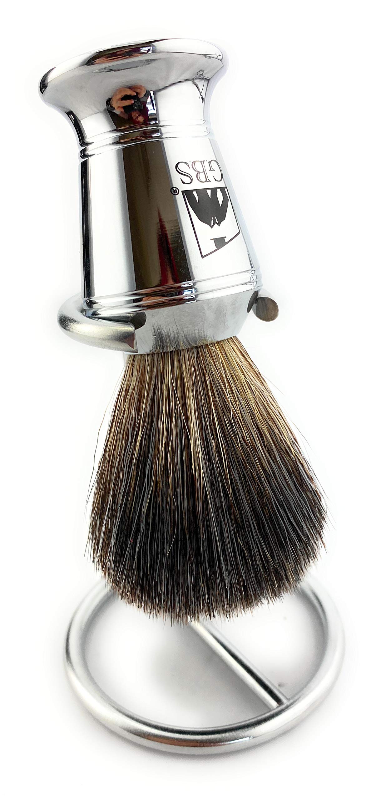 G.B.S Men's Grooming Set-Triple Blade Razor with Stainless Steel Handle, Badger Shave Brush with Stainless Steel Brush & Razor Stand, Chrome Shaving Beauty and Personal Care G.B.S