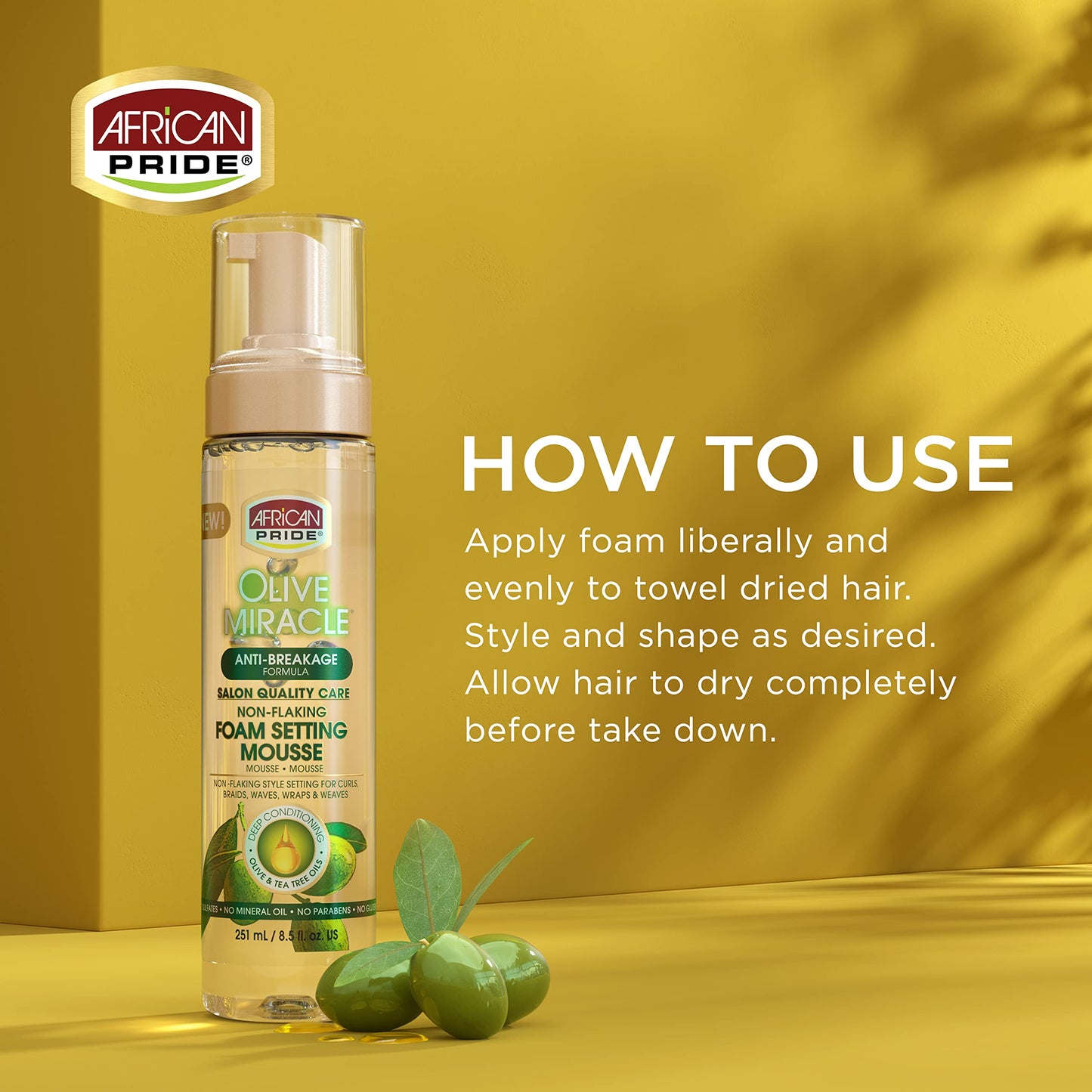 African Pride Olive Miracle Non-Flaking Foam Setting Hair Mousse, Long-Lasting Frizz & Shine Control for Curls, Braids, Weaves, Wigs, Waves & Wraps Beauty & Personal Care African Pride