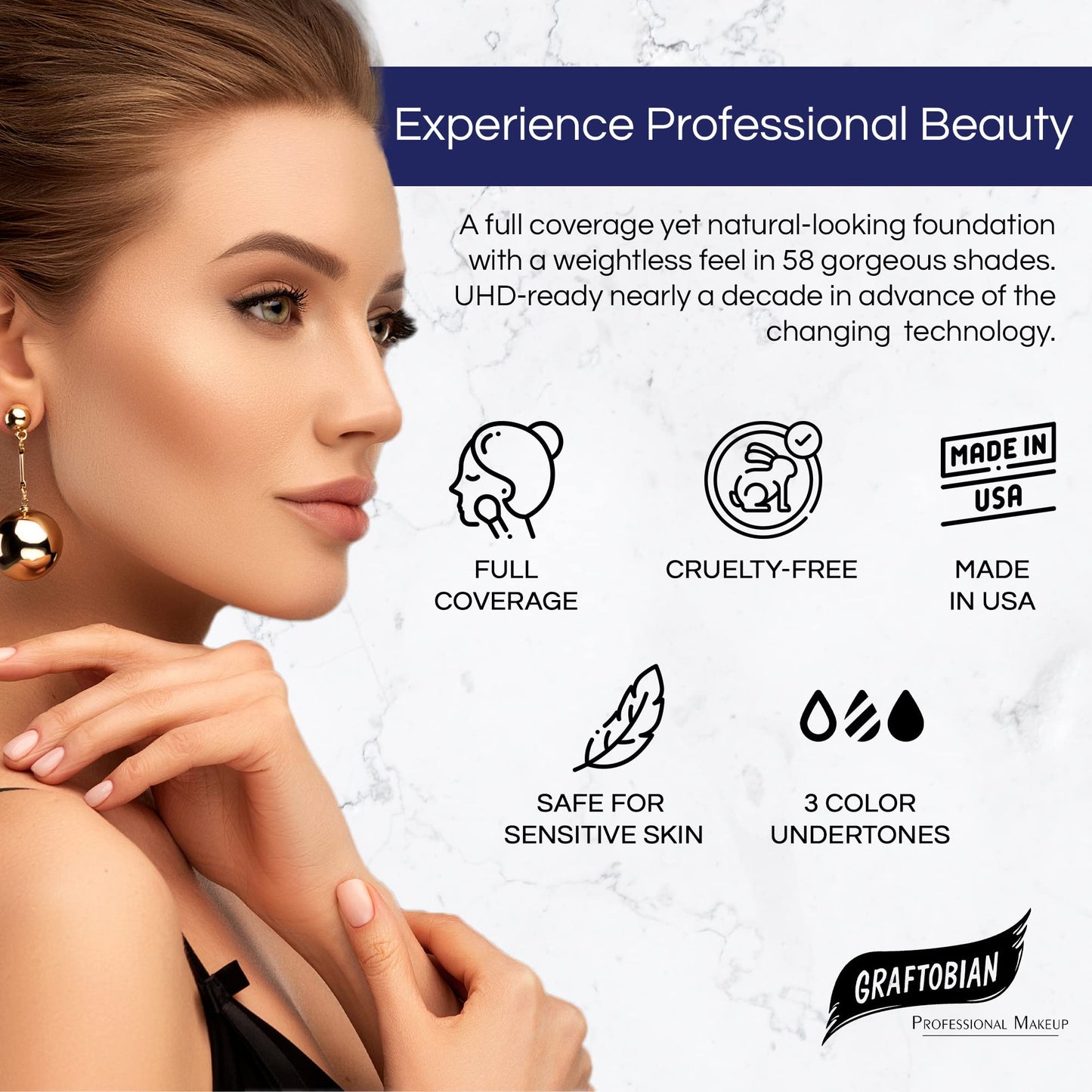 Graftobian HD Glamour Crème Foundation 1/2oz, Weightless Full Coverage Makeup, 65 Inclusive Shades, For All Skin Types, Natural or Full-Glam Looks Beauty & Personal Care Graftobian