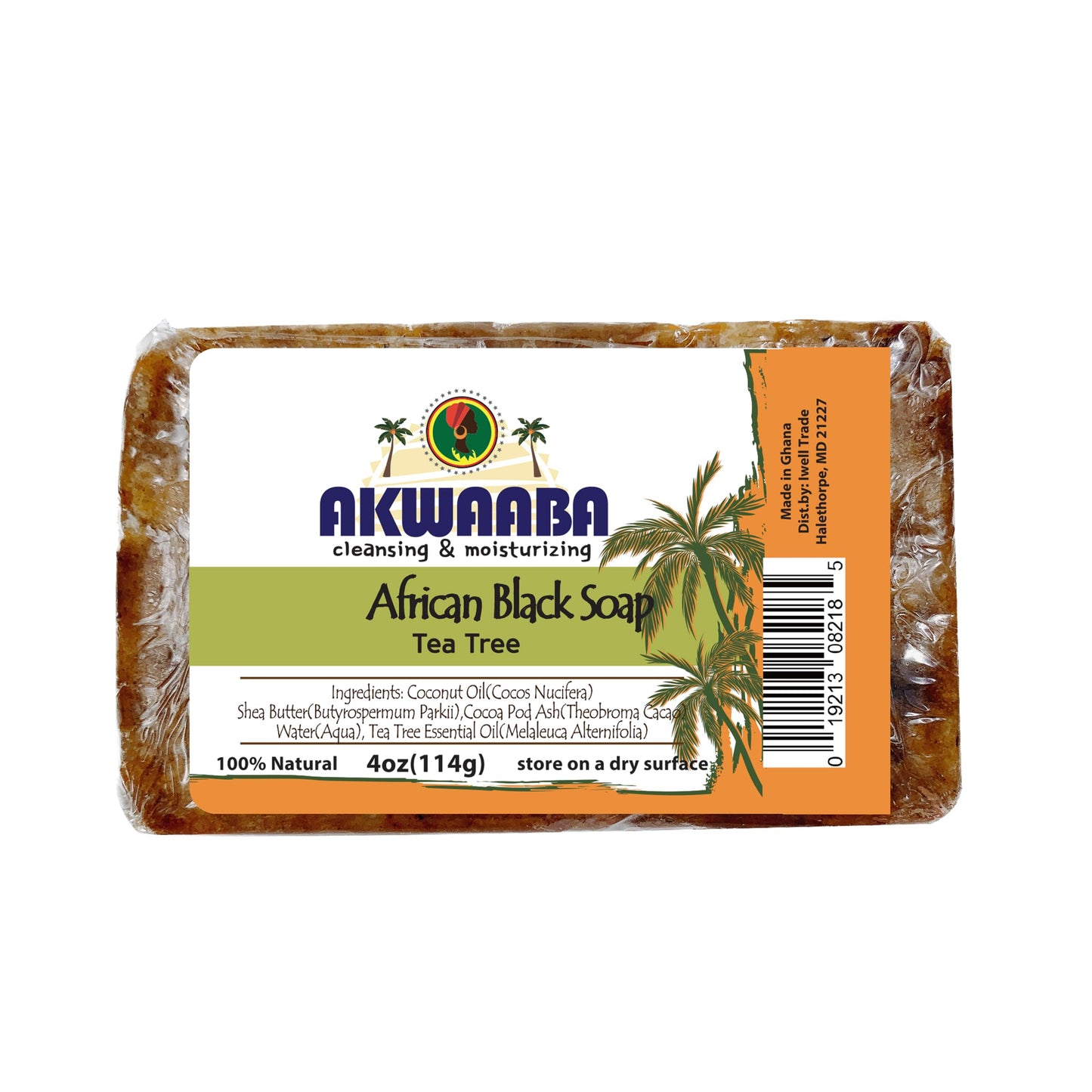 AKWAABA African Black Soap | Tea Tree | Bar Soap | 4 oz | For Face & Body Beauty & Personal Care AKWAABA