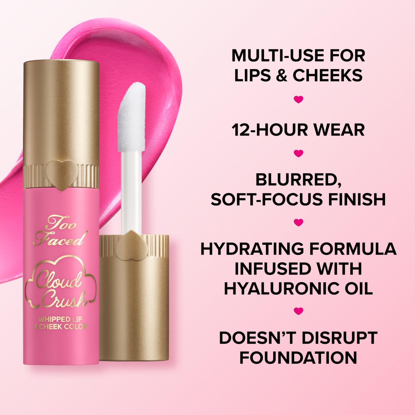 Too Faced Cloud Crush Whipped Lip & Cheek | Creamy Multi-Use Formula with Hyaluronic Oil for a Soft-Focus Longwear Flush, 0.15 Fl Oz, Bed of Roses Beauty & Personal Care Too Faced
