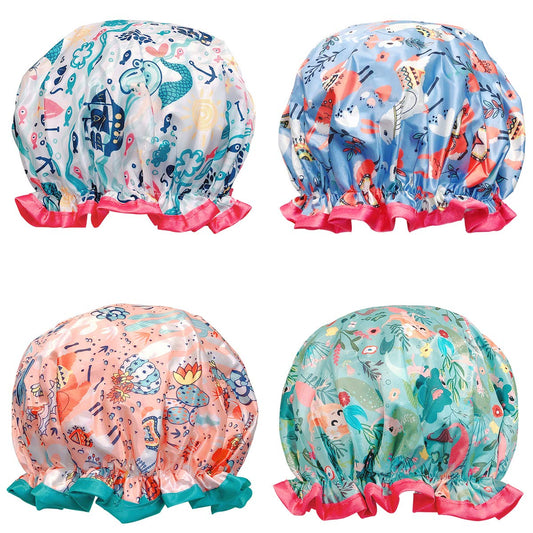 Wrapables® Stylish Double Layer Waterproof Shower Caps (Set of 4), Llamas & Ocean Fun Beauty and Personal Care Wrapables
