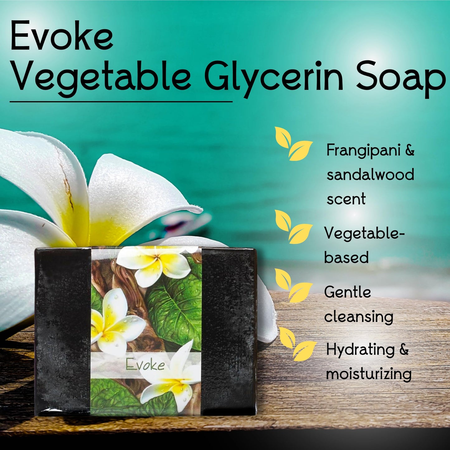 Nabila K Evoke Glycerin Bar Soap | Frangipani & Sandalwood Scent | Natural, Vegan, Hypoallergenic | 100% Vegetable Glycerin, Sulfate-Free Beauty & Personal Care Nabila K