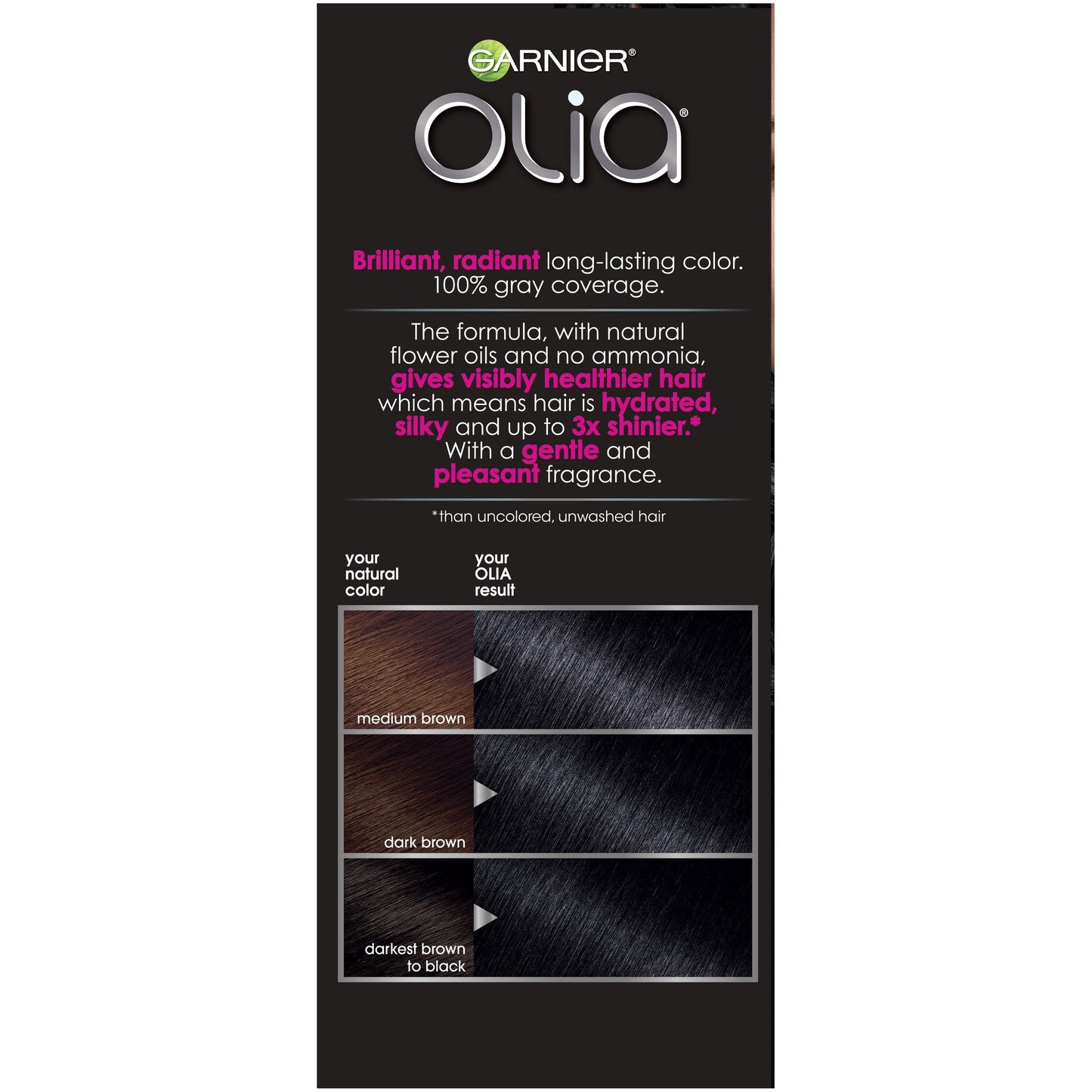 Garnier Olia Ammonia-Free Brilliant Color Oil-Rich Permanent Hair Color, 1.0 Black (Pack of 1) Black Hair Dye (Packaging May Vary) Beauty & Personal Care Garnier