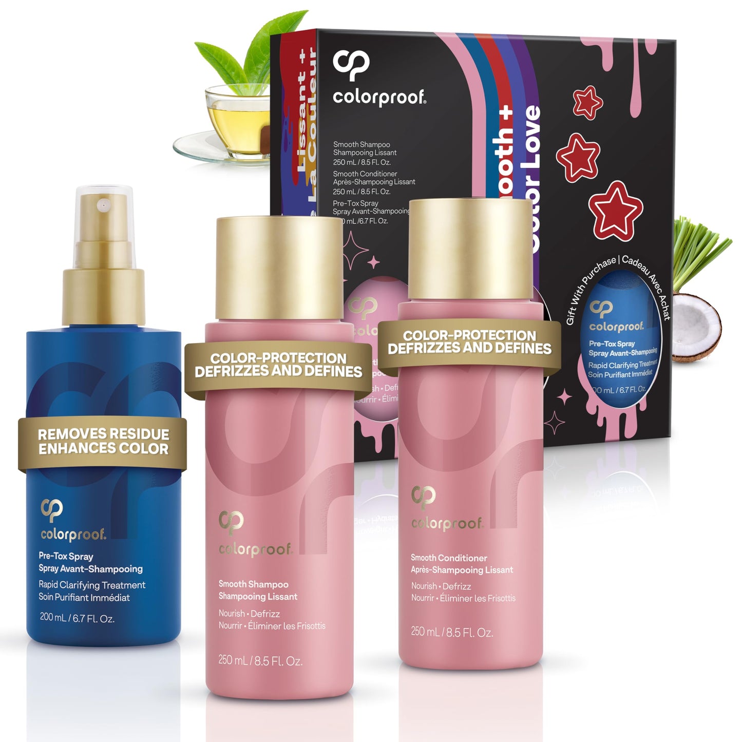 Colorproof Smooth Gift Set - Smooth Shampoo and Conditioner (8.5 Fl. Oz.) with Pre-Tox Spray (6.7 Fl. Oz.) - Color Safe Shampoo and Conditioner Set Beauty & Personal Care ColorProof