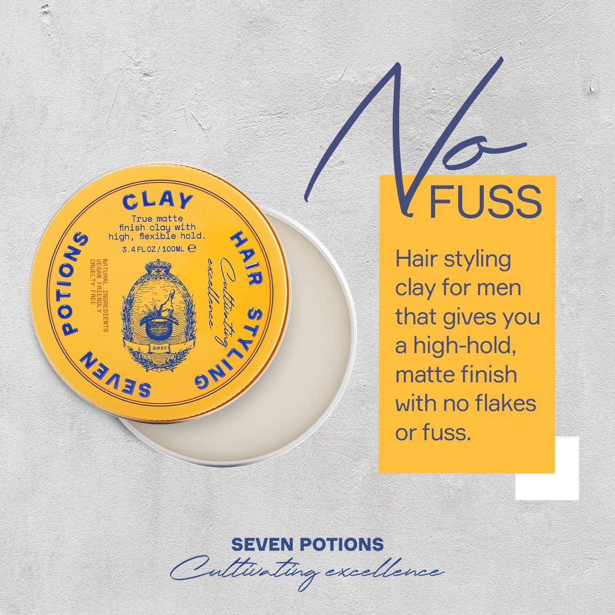 SEVEN POTIONS Hair Clay For Men and Women 3.4 fl oz - High Hold No Shine Hair Pomade For Men - Effortless Hair Styling Product That Leaves No Residue Beauty & Personal Care SEVEN POTIONS