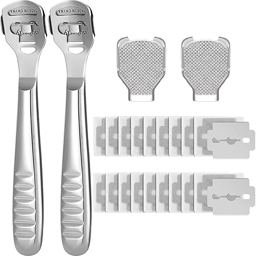 24 Pieces Callus Shaver Set, 20 Replacement Slices Blades 2 Callus Shavers and 2 Foot File Head Foot Care Tools Steel Handle Hard Skin Remover Beauty & Personal Care Mudder