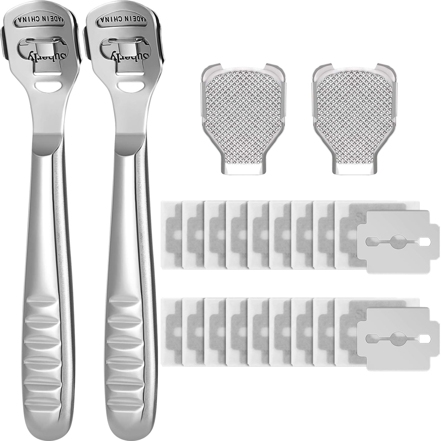 24 Pieces Callus Shaver Set, 20 Replacement Slices Blades 2 Callus Shavers and 2 Foot File Head Foot Care Tools Steel Handle Hard Skin Remover Beauty & Personal Care Mudder