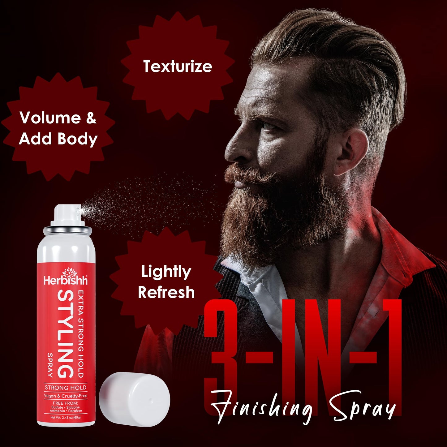 Herbishh Extra Strong Hold Styling Spray (69 g), Mini Travel Size Aerosol Mist for Fine Hair, Long Lasting & Non-Sticky, Flake-free & Quick Drying Beauty & Personal Care Herbishh