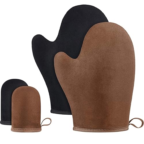 TOODOO 4 Pieces Double Sided Soft Microfiber Self Tanning Mitt Applicator Mini Finger Face Gloves for Self Tanner (Black and Brown) Beauty & Personal Care TOODOO
