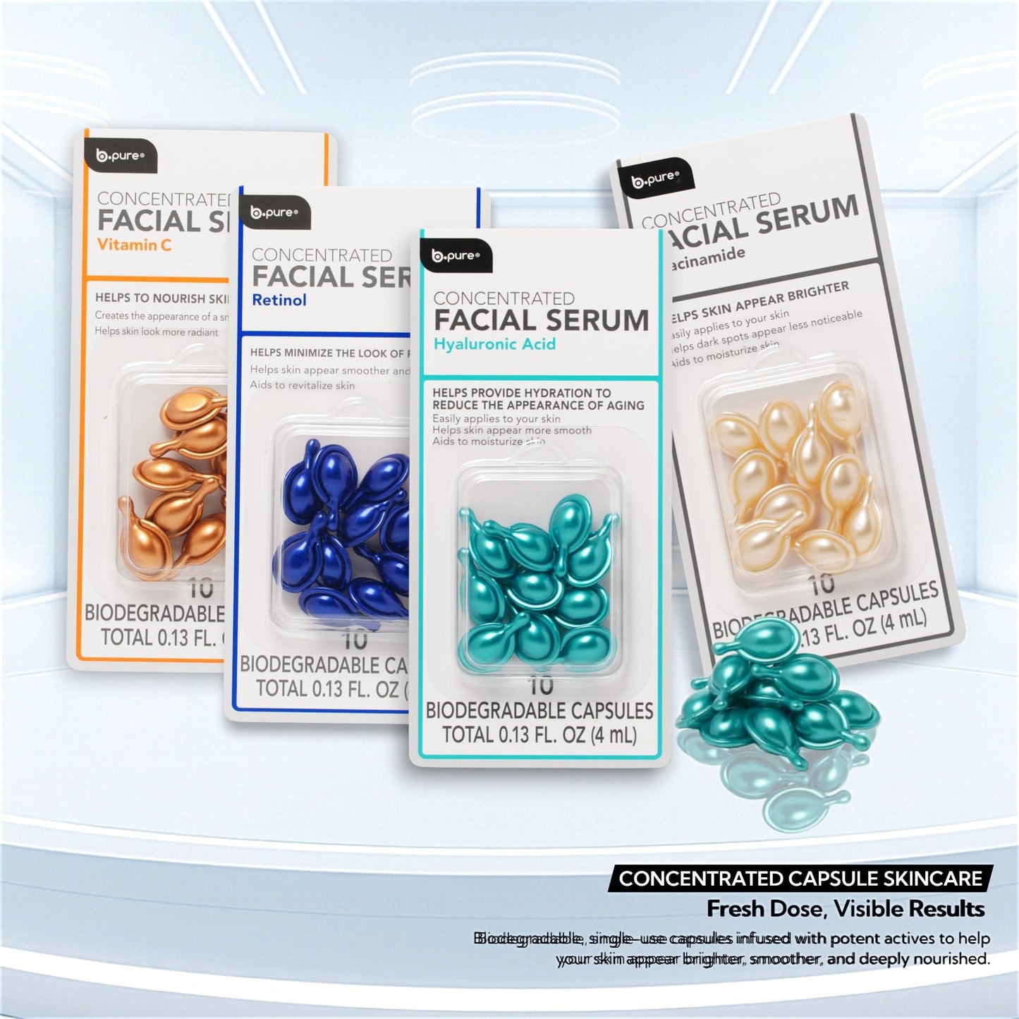b.pure Complete Concentrated Facial Serum Variety Pack | Hyaluronic Acid, Niacinamide, Retinol, & Vitamin C Capsules | 40-Count Beauty & Personal Care b.pure