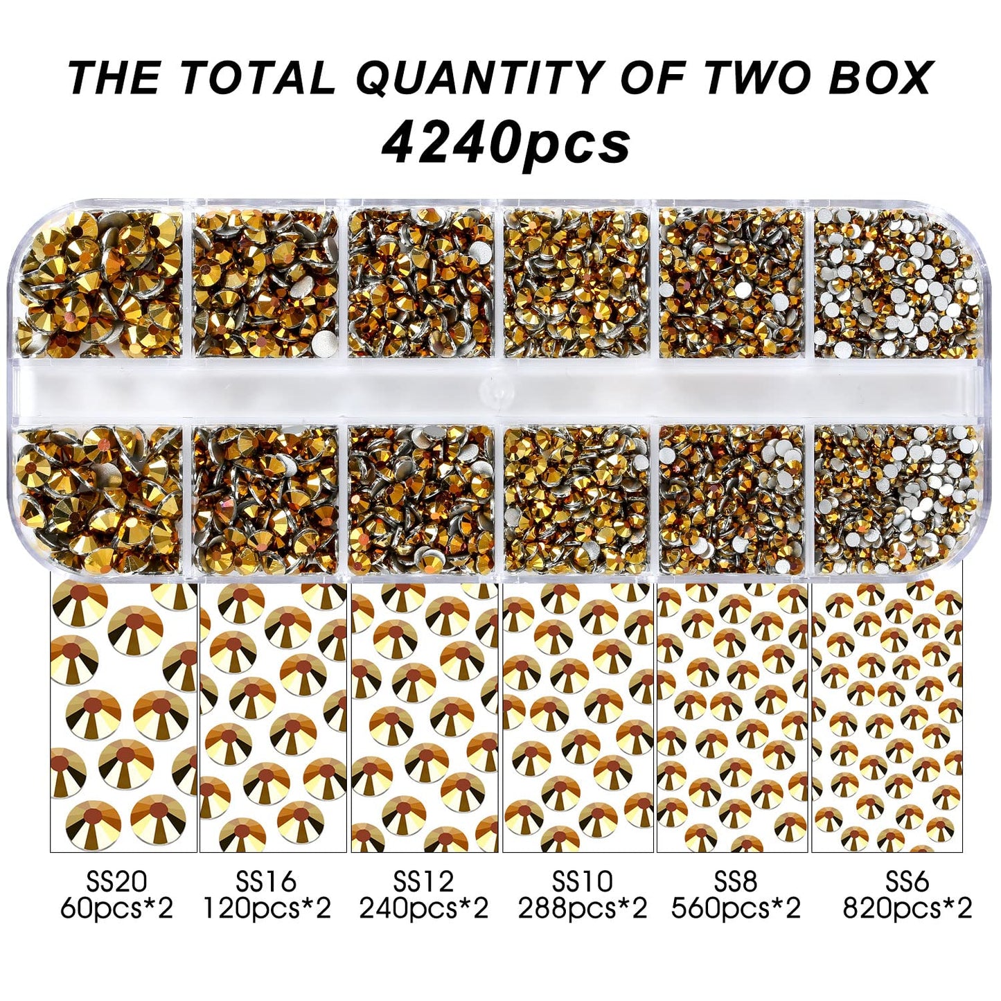 4240Pcs Gold Flatback Rhinestones 6 Sizes Crystal Diamonds for Nail Art Crafts Clothes Shoes with Tweezers and Picking Pen Beauty & Personal Care MEIBITE